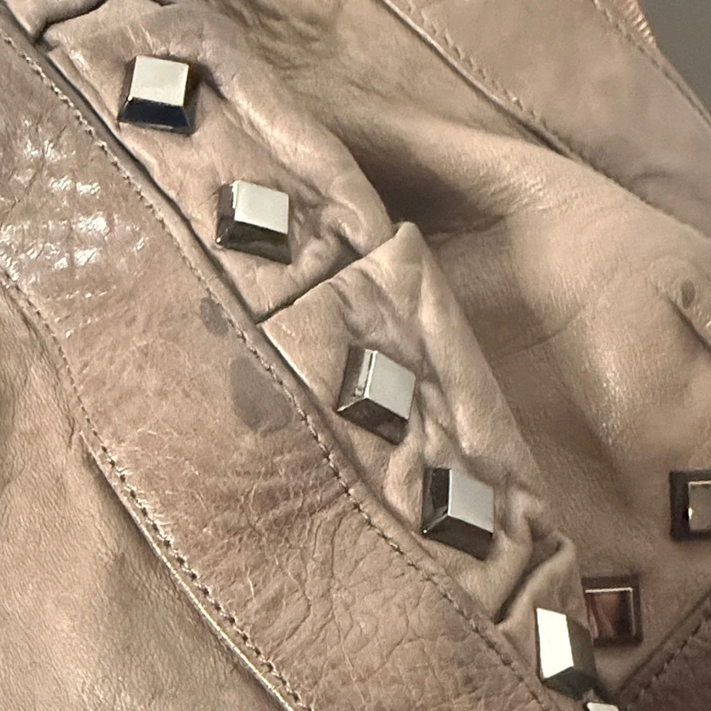 Treesje Dark Greige Leather Hobo Bag Stud Accents